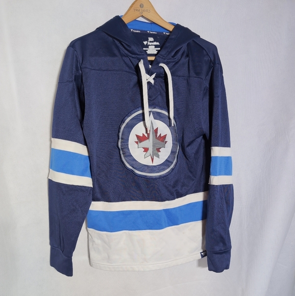 Navy Blue Winnipeg Jets Hockey Hoodie with Logo Fanatics sz S - Picture 3 of 8